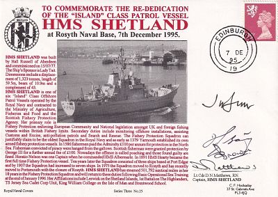 3RNCH25 HMS Shetland Re- Dedication island Class Patrol Vessel Signed 4. 7 De 95 Edinburgh 