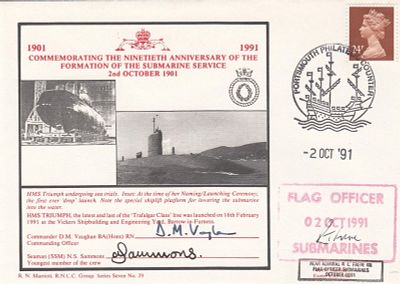 7RNCC39b HMS Triumph 90th Anniv Formation of the Submarine Service. Signed 2. 2 Oct 91 