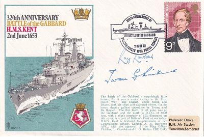 RN8c 34th Anniv Battle of Gabbard HMS Kent. 2 Signed Rawbone, I G Raikes DSC. 23 Jun 73 - BFPS 