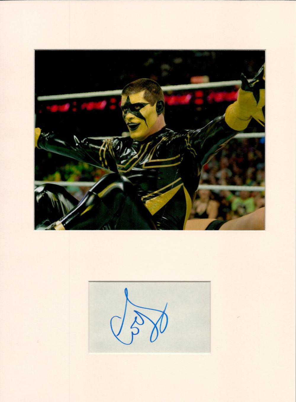 Lot 327: Cody Rhodes WWE 16x12 overall mounted signature piece....