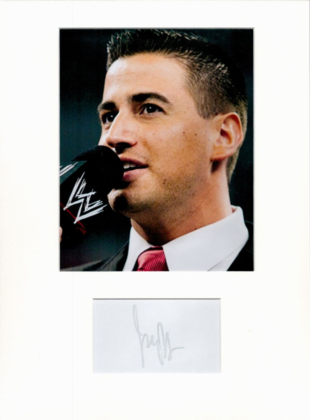 Lot 329: Justin Roberts WWE 16x12 overall mounted signature piece....