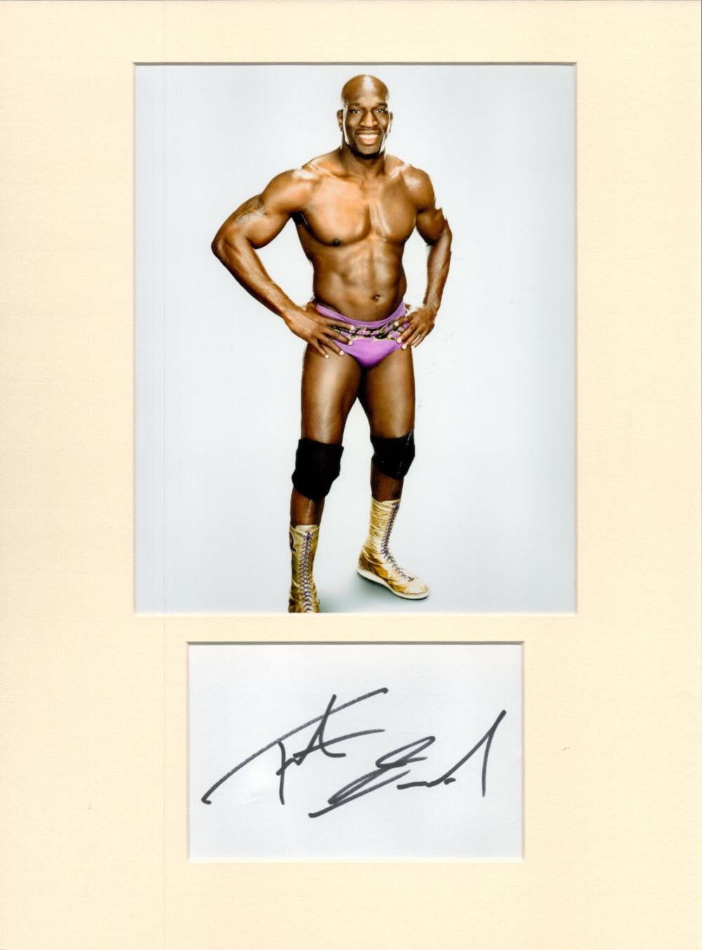 Lot 331: Titus O'Neil WWE 16x12 overall mounted signature piece....