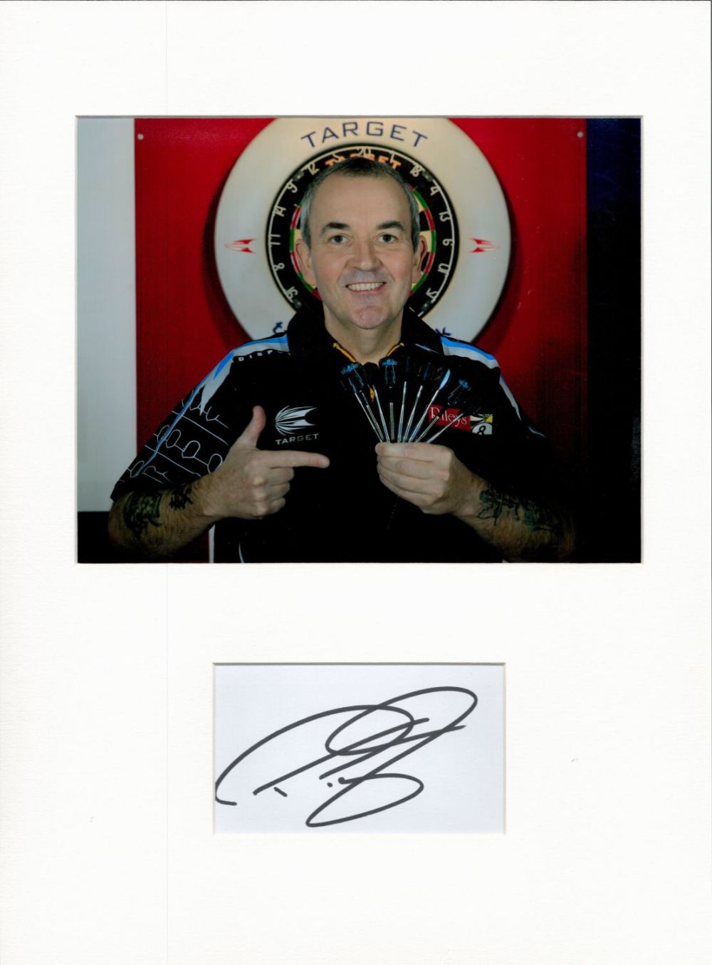 Lot 333: Darts Phil The Power Taylor 16x12 overall mounted...