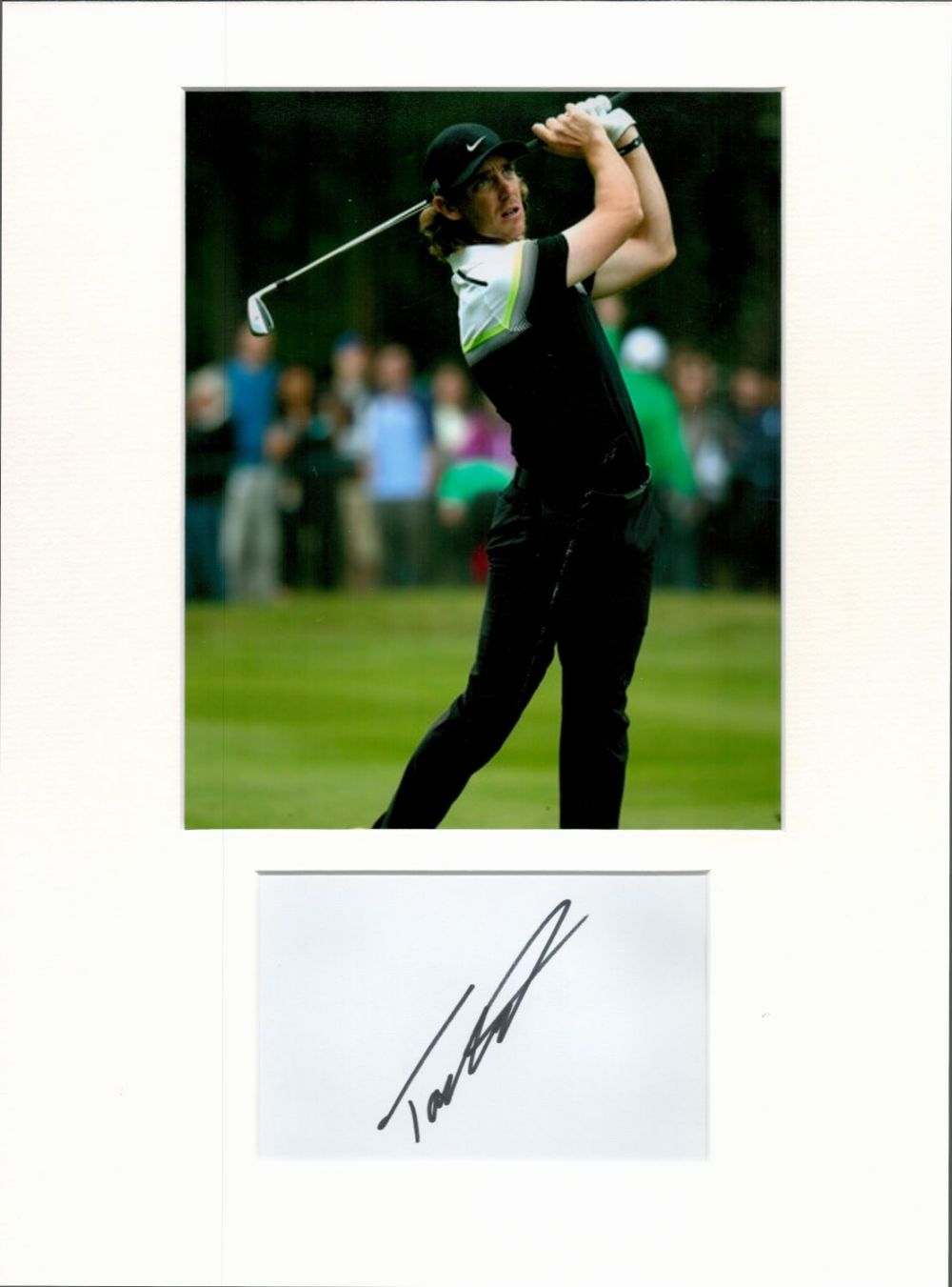 Lot 362: Golf Tommy Fleetwood 16x12 overall mounted signature piece....