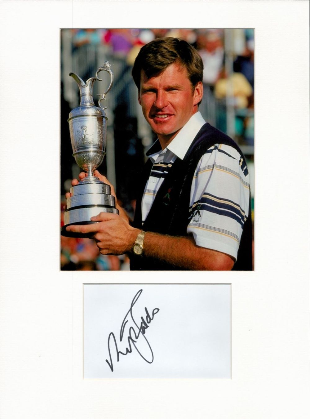Lot 369: Golf Nick Faldo 16x12 overall mounted signature piece....
