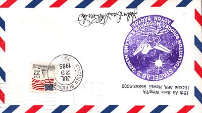 Astronaut John David Bartoe signed Spacelab 2 commemorative envelope PM Honolulu. HI Hickam Jul 