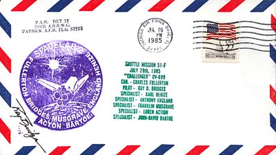 Astronaut Major General USAF Roy Bridges JR signed Shuttle Mission 51-F commemorative envelope 
