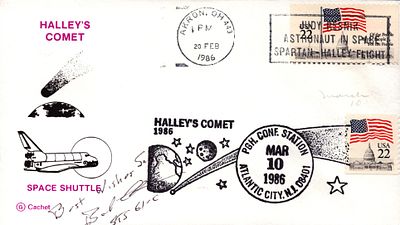 NASA Robert J. Cenker signed Halley's Comet Space Shuttle envelope PM Halley’s Comet 1986 