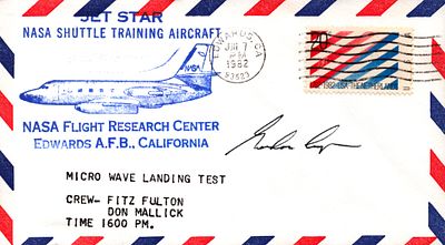 Astronaut Colonel USAF Gordon Cooper signed Jet Star Nasa Shuttle Training Aircraft envelope PM 