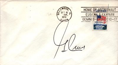 Astronaut Captain USN Gene Cernan signed envelope PM Bellwood. IL Dec 6 AM 1972 50104.