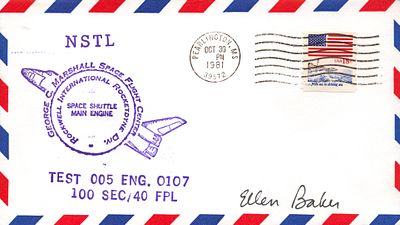 Astronaut Ellen Baker signed NSTL George C Marshall Space Flight Center envelope PM 