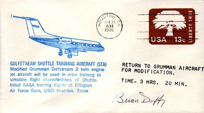 Astronaut Colonel USAF Brian Duffy signed Gulfstream Shuttle Training Aircraft (STA) envelope 