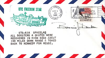 Astronaut Bonnie J. Dunbar signed UTC Freedom Star STS-61A Spacelab Envelope PM Kennedy Space 