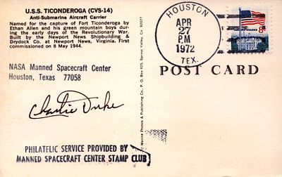 Astronaut Brigadier General USAF Charlie Duke signed Apollo 16 Lunar Recovery Ship U.S.S. 