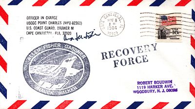 Astronaut Anna Lee Fisher signed Space Shuttle Recovery Force envelope PM Cape Canaveral. Nov 8 