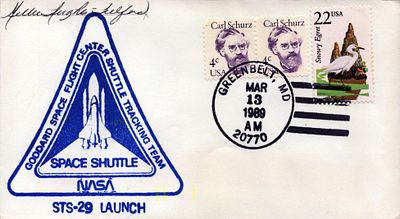 NASA Millie Hughes-Fulford signed Space Shuttle NASA STS-29 Launch envelope PM Greenbelt, MD 