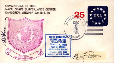 NASA Martin J. Fettman signed Shuttle Mission STS-27 envelope PM Dahlgren VA Dec 2 PM 1986 2448.