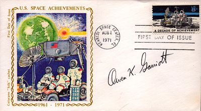Astronaut Owen K. Garriott signed U.S. Space Achievements envelope PM Kennedy Space Center FL 