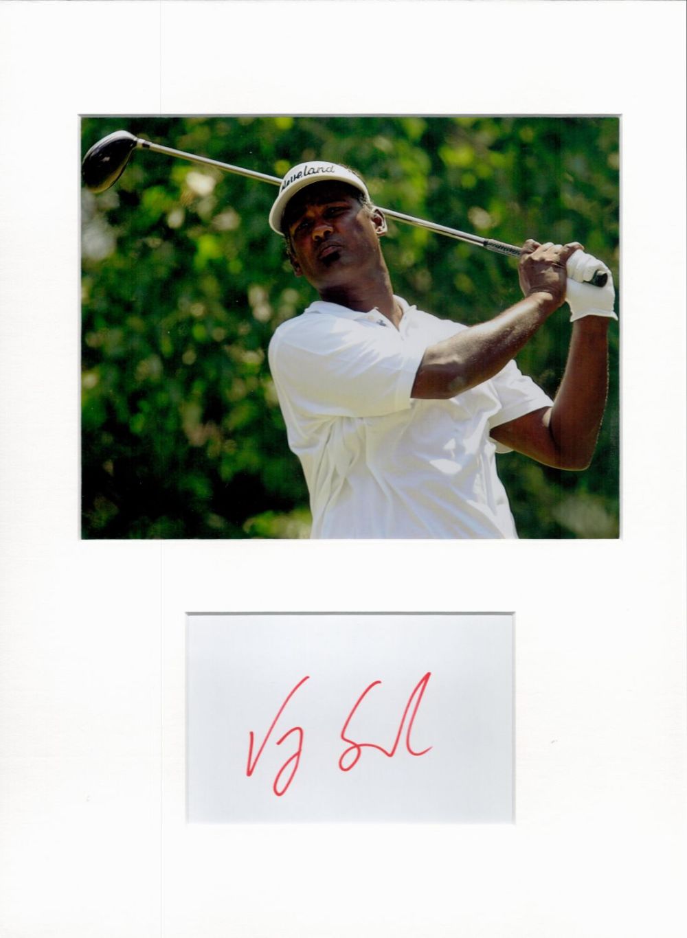 Lot 379: Golf Vijay Singh 16x12 overall mounted signature piece....