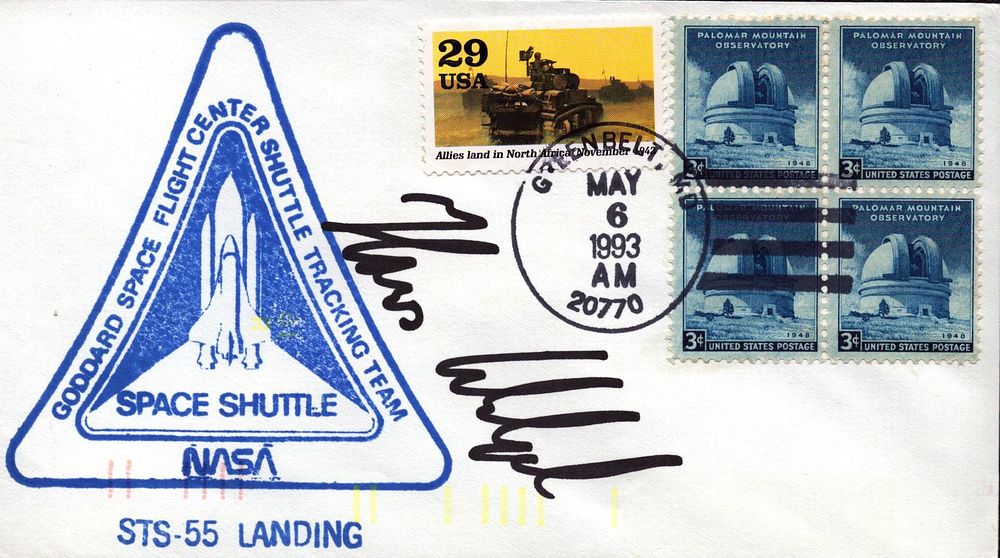 Lot 163: Astronaut Hans Schiegel signed NASA STS-55 Landing envelope...
