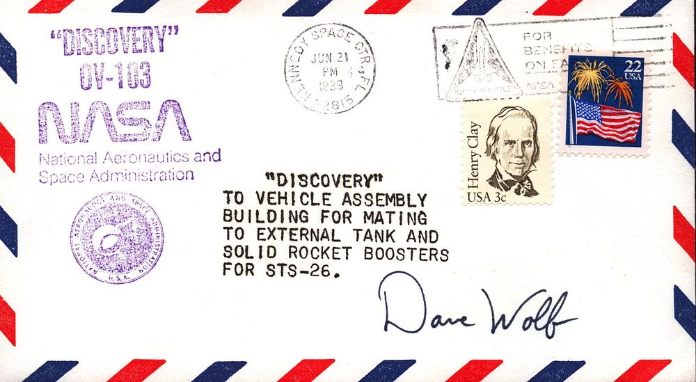 Lot 171: Astronaut Dave Wolf signed "Discovery" OV-103 NASA envelope...