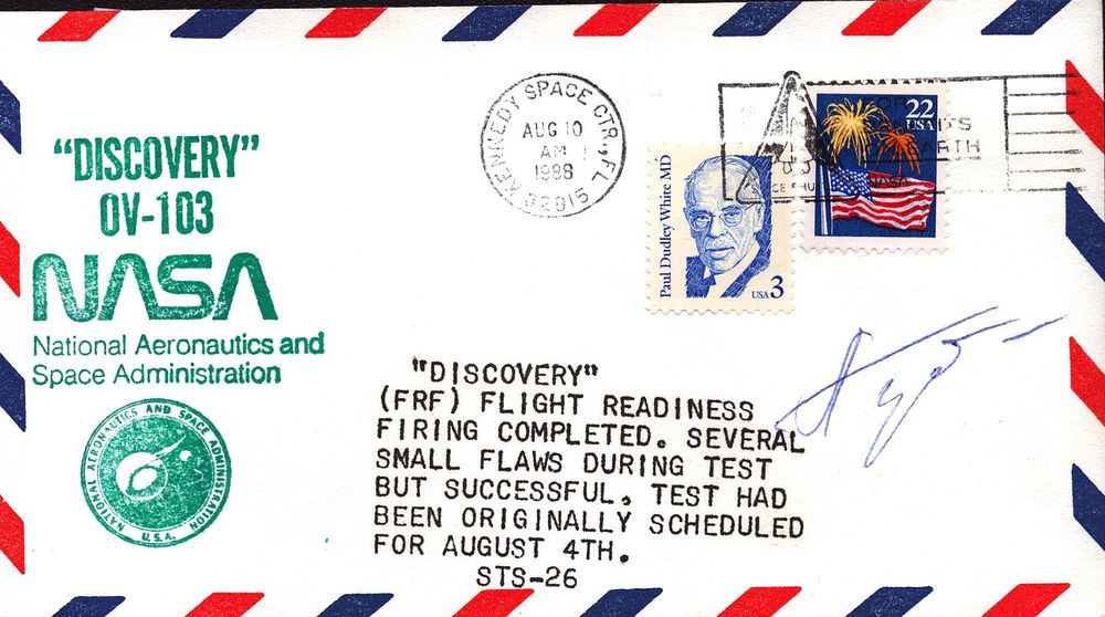 Lot 192: Cosmonaut Aleksei Gubarev signed "Discovery" OV-113 NASA envelope...