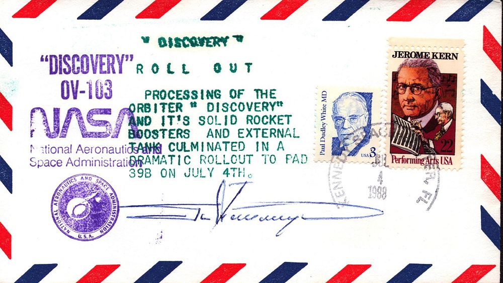 Lot 196: Cosmonaut P.I. Kilmuk signed "Discovery" OV-113 NASA envelope...