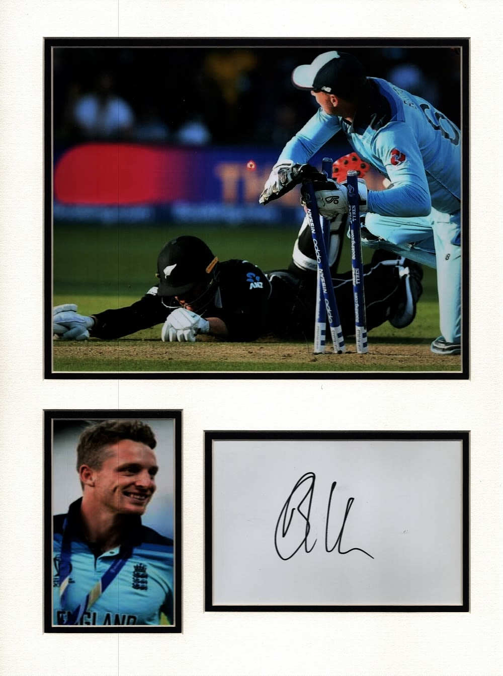 Lot 396: Cricket Jos Buttler 16x12 overall mounted signature piece....