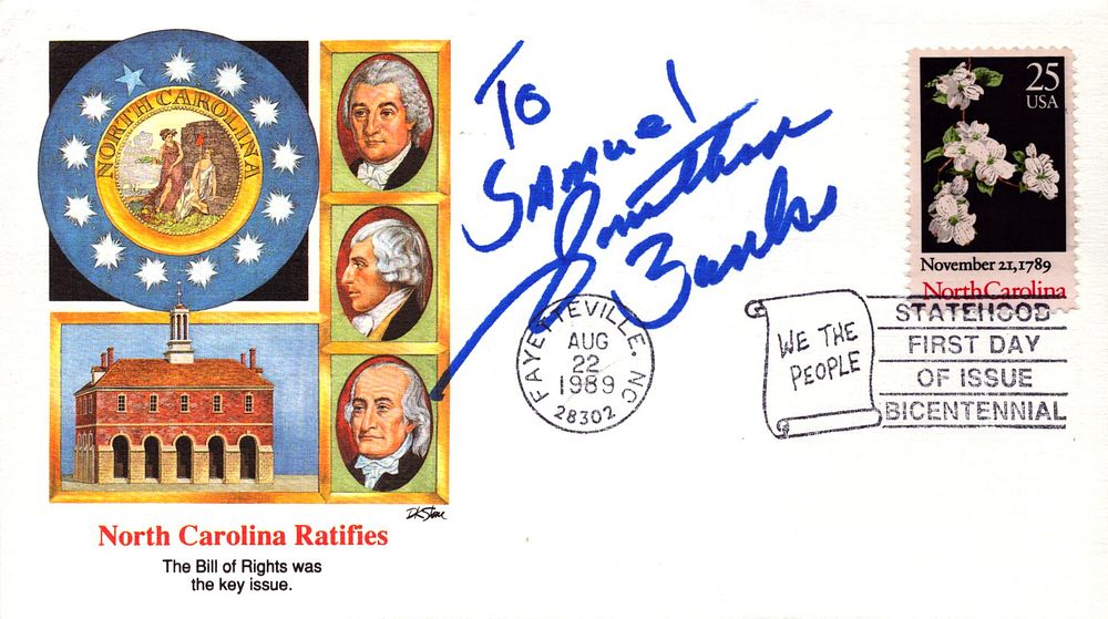 Lot 295: Jonathan Banks signed North Carolina Ratifies FDC PM...
