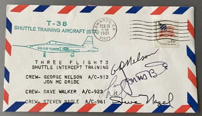 NASA T38 Shuttle Training flights rare multiple Astronauts signed 1981 US FDC. Flown in three 