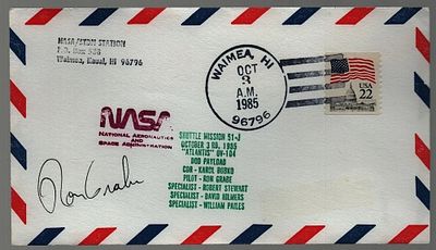 Astronaut Ron Grabe signed NASA Space Shuttle Mission 51-J commemorative envelope PM WAIMEA. HI 