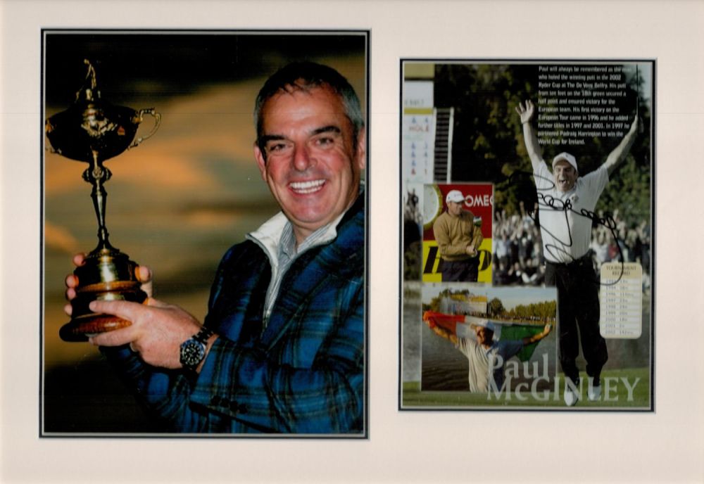 Lot 411: Golf Paul McGinley 19x13 overall mounted signature piece....