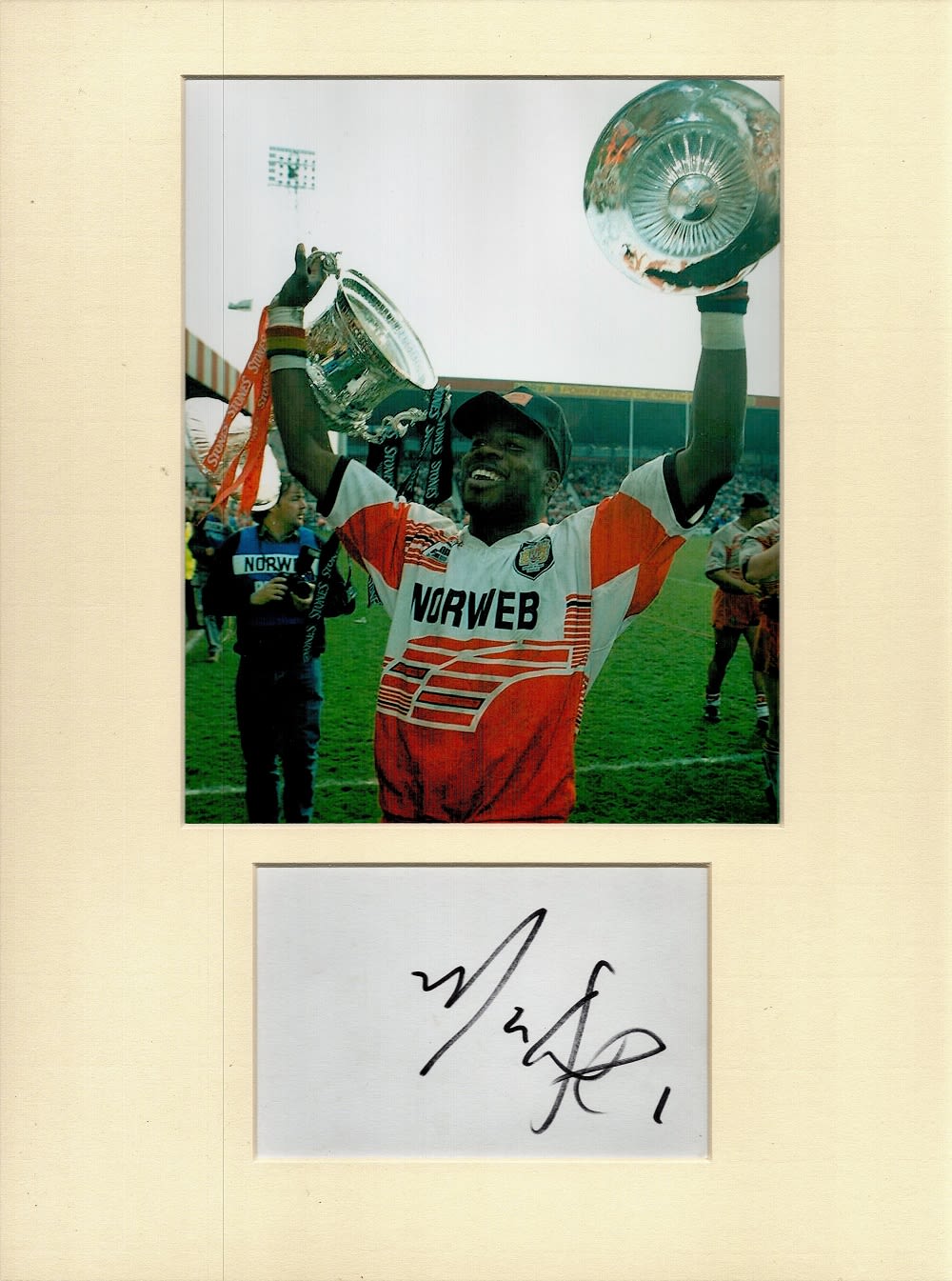 Lot 422: Rugby League Martin Offiah 16x12 overall Wigan mounted...