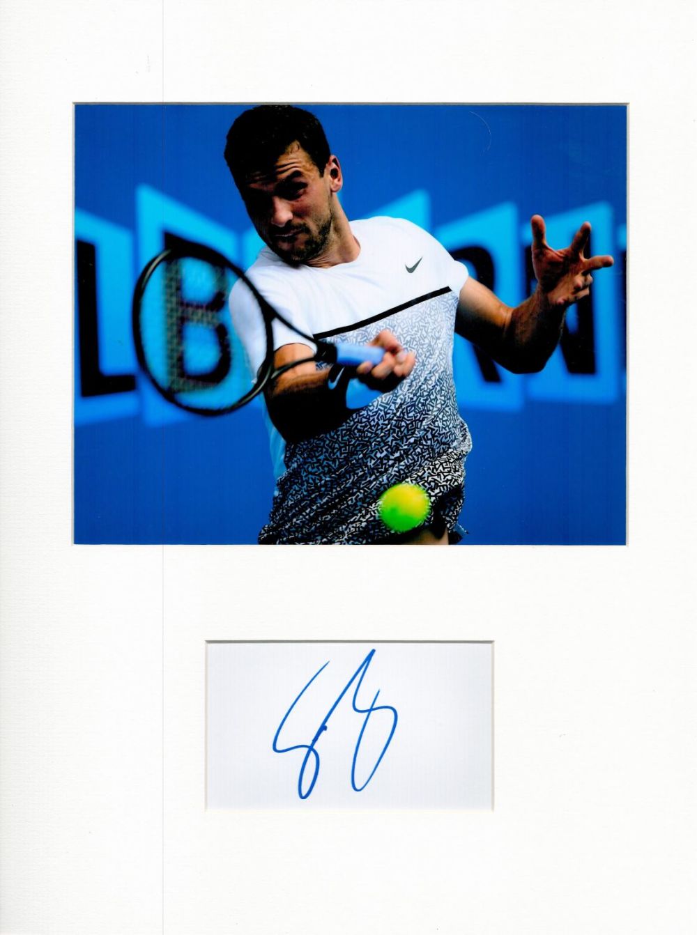 Lot 427: Tennis Grigor Dimitrov 16x12 overall mounted signature piece....