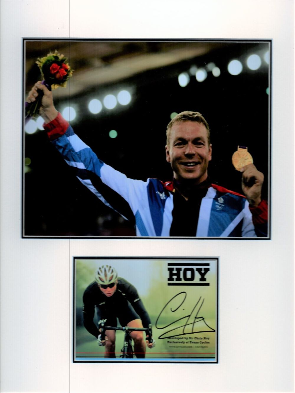 Lot 430: Cycling Chris Hoy 16x12 overall mounted signature piece....