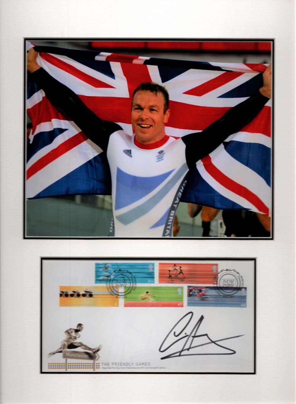 Lot 431: Cycling Chris Hoy 16x12 overall mounted signature piece....