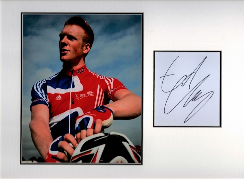 Lot 432: Cycling Ed Clancy 16x12 overall mounted signature piece....
