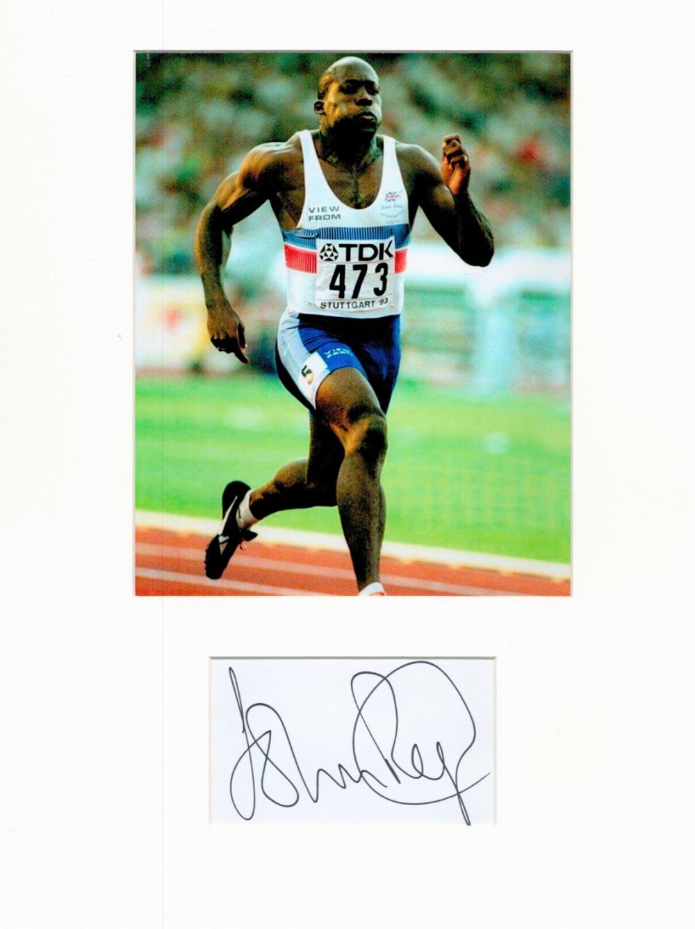 Lot 441: Athletics John Regis 16x12 overall mounted signature piece....
