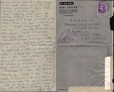 William Chappell ballet dancer, extensive personal handwritten letter. Sent during WWII to 