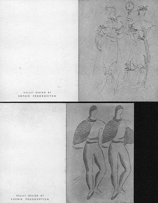 Sophie Fedorovitch designer of 2 Printed ballet design vintage cards, blank. Belonging to 