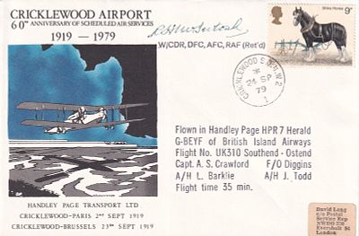 Great War Cricklewood Airport cover Signed Wg. Cdr. McIntosh DFC AFC WW1 Pilot. 24 Sep 79 - 