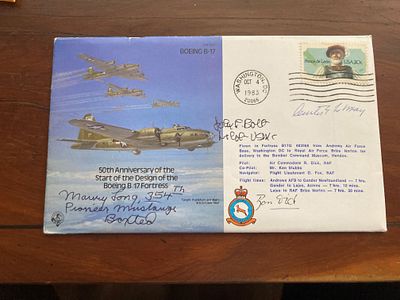 WW2 Gen Le May, US Aces J Bolt, M Long signed Boeing B17 RAF flown bomber cover. 4 Oct 83 