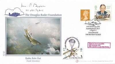 WW2 signed Flown Spitfire Bader Bale Out FDC Signed M P Brown Battle of Britain Pilot 602 sqn. 