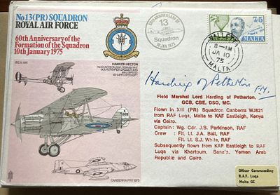 Great War WW2 FM Lord Harding of Petherton DSO MC signed 13 sqn flown RAF cover. Field Marshal 
