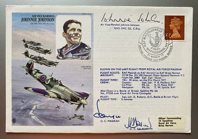 AVM Johnnie Johnson Top WW2 ace signed on his own historic aviators cover scarce. WW2 RAF. Air 