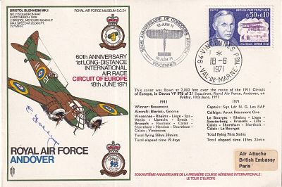 SC24a Blenheim Signed E Folley 1st Blenheim Pilot crash landed. 18 6 1971 Val de Marne 60th 