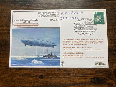 Oskar Rosch signed RAF FF31c LZ127 Graf Zeppelin North Pole Special Flight cover. Served as a 