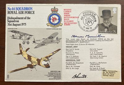 Great War ace Norman Macmillan MC AFC signed 46 sqn RAF rare Variety cover. Numbered 41 of 45 