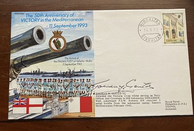 Navy cover 50th Ann Victory in the Mediterranean Signed T W Gould VC On 16 February 1942 north 