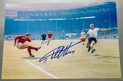 Geoff Hurst 1966 World Cup football signed 12 x 8 inch colour England photo. Sir Geoffrey 